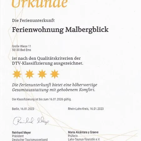 Malbergblick Klassifiziert Mit 4 Dtv-sternen Bad Ems