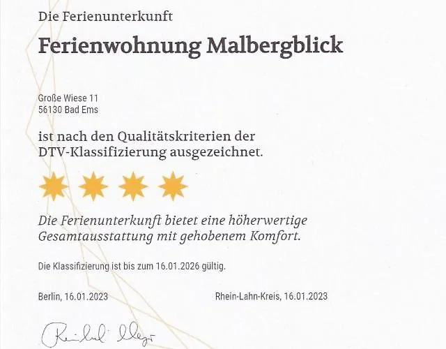 Malbergblick Klassifiziert Mit 4 Dtv-sternen Bad Ems